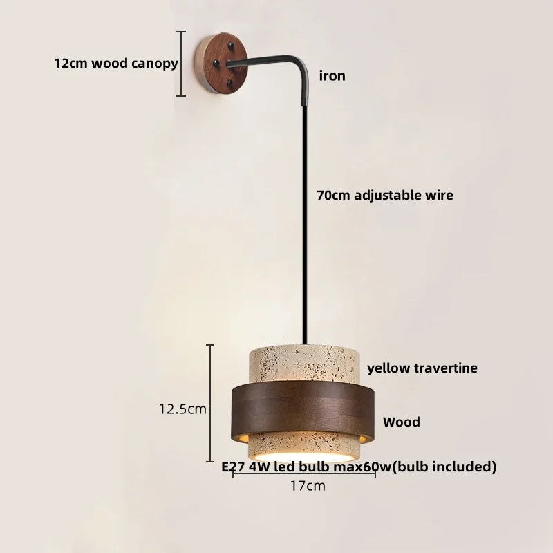 Afralia™ Yellow Travertine Stone Wood Wall Sconce LED Light Fixture, Modern Nordic Design