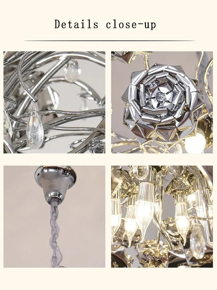 Afralia™ Stainless Steel Rose Chandelier: Luxury Chrome Ceiling Light for Hotel Villa Decor