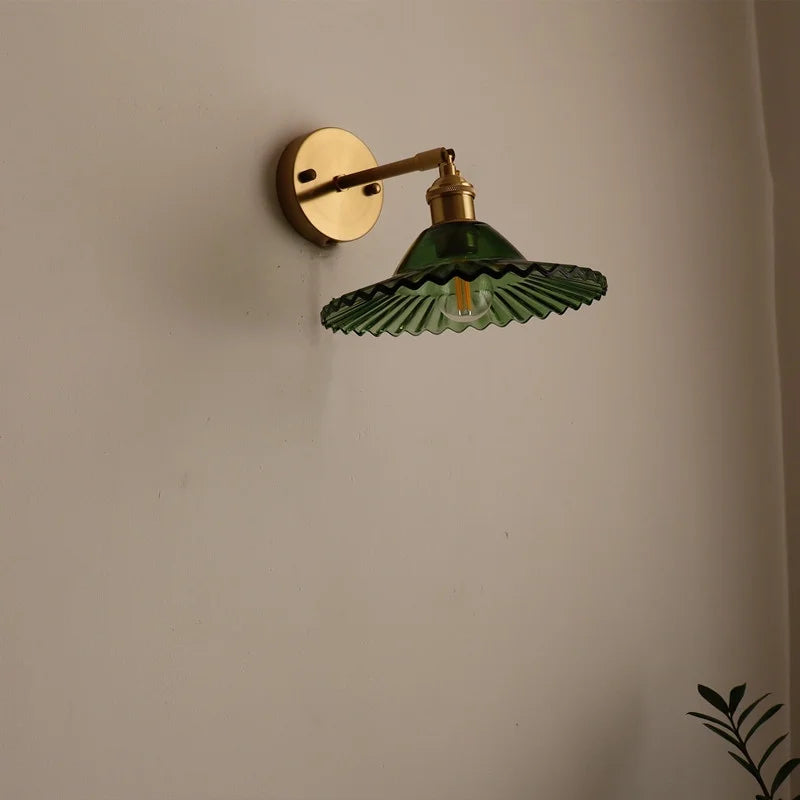 Afralia™ LED Green Glass Wall Light for Home Decor, Japanese Style, Bedroom, Living Room