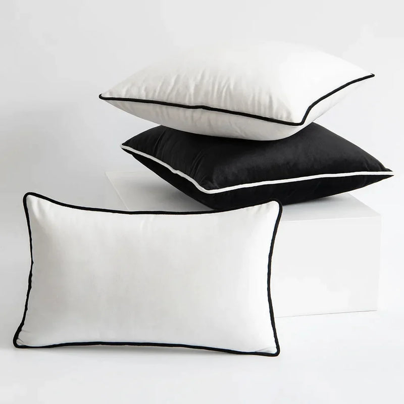 Afralia™ Soft Velvet Solid Pillow Cover in Black White - Luxury 50*50 Cushion for Living Room