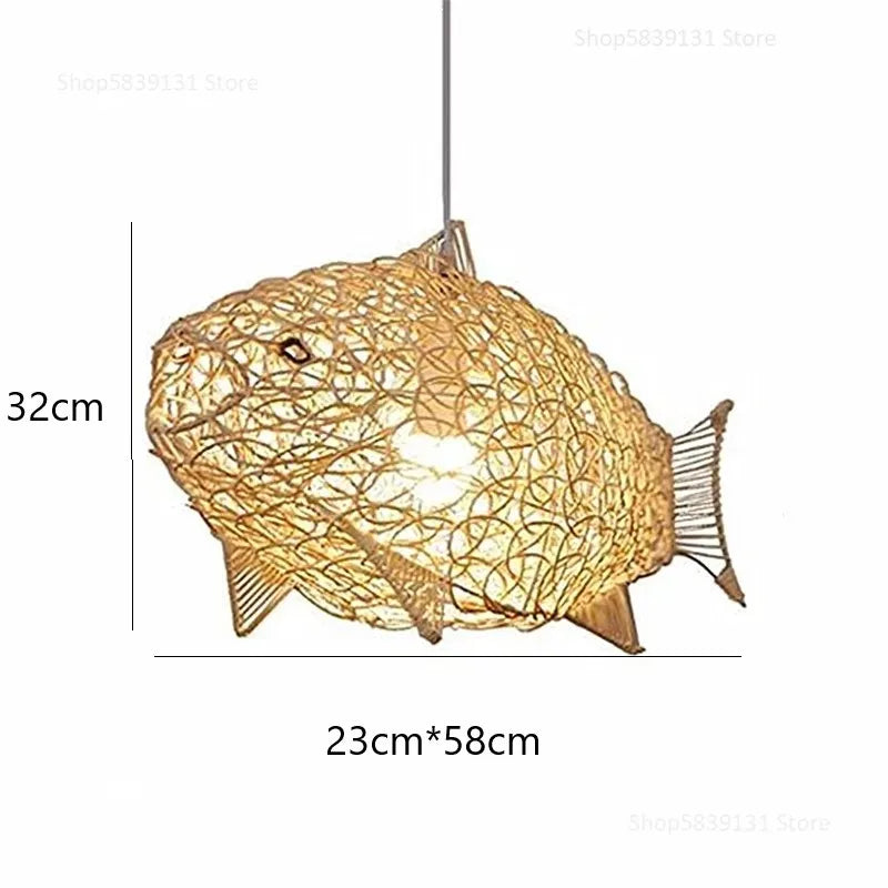 Afralia™ Bamboo Fish Art Pendant Lights - Nordic LED Fixture for Kitchen & Living Room