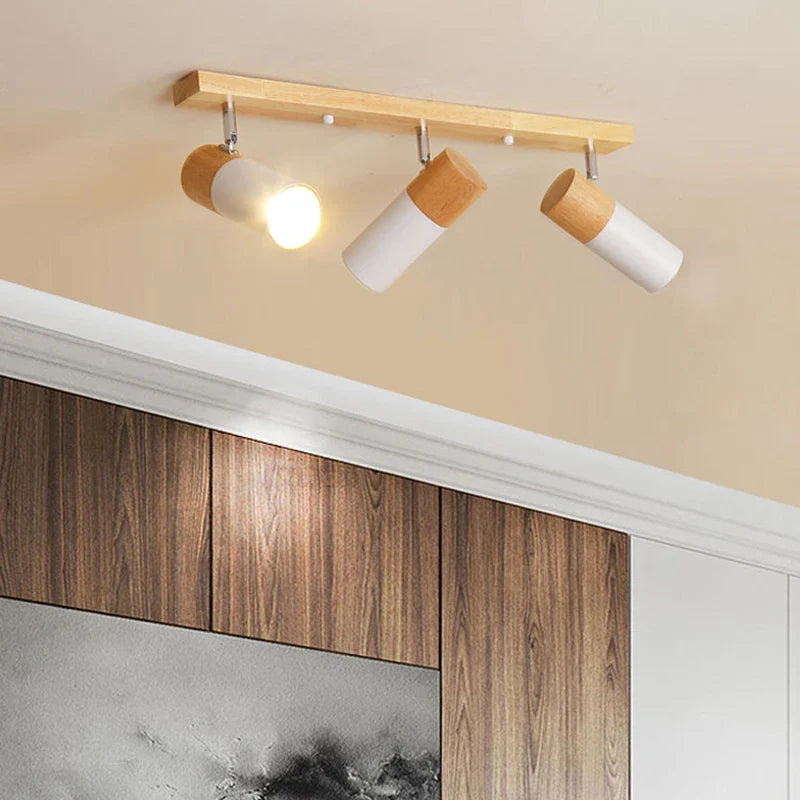 Afralia™ Wooden Ceiling Light with 3 Rotatable Spotlights