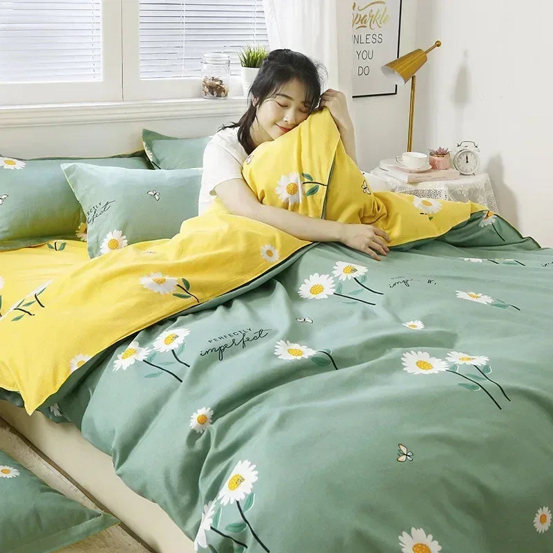 Daisy Print Bedding Set King/Queen Size by Afralia™ - Cozy & Durable