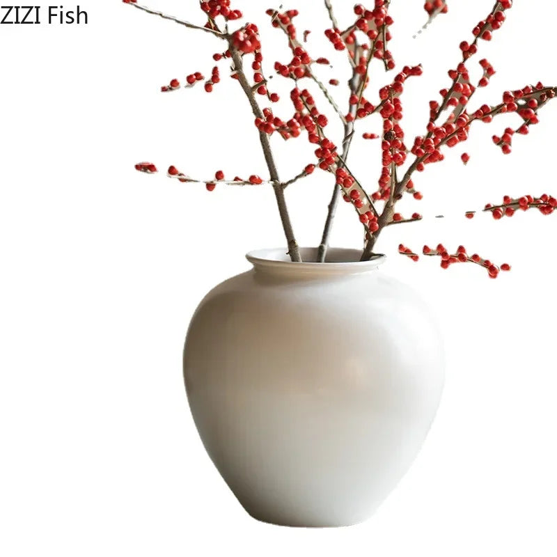 Afralia™ White Ceramic Vase Minimalism Desk Decor Flower Arrangement Room Aesthetic