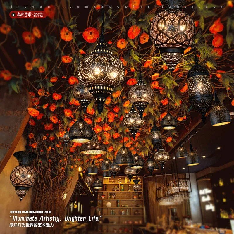 Morocco Pendant Iron Turkish Hanging Lamp Afralia™ for Shop Living Room Decor
