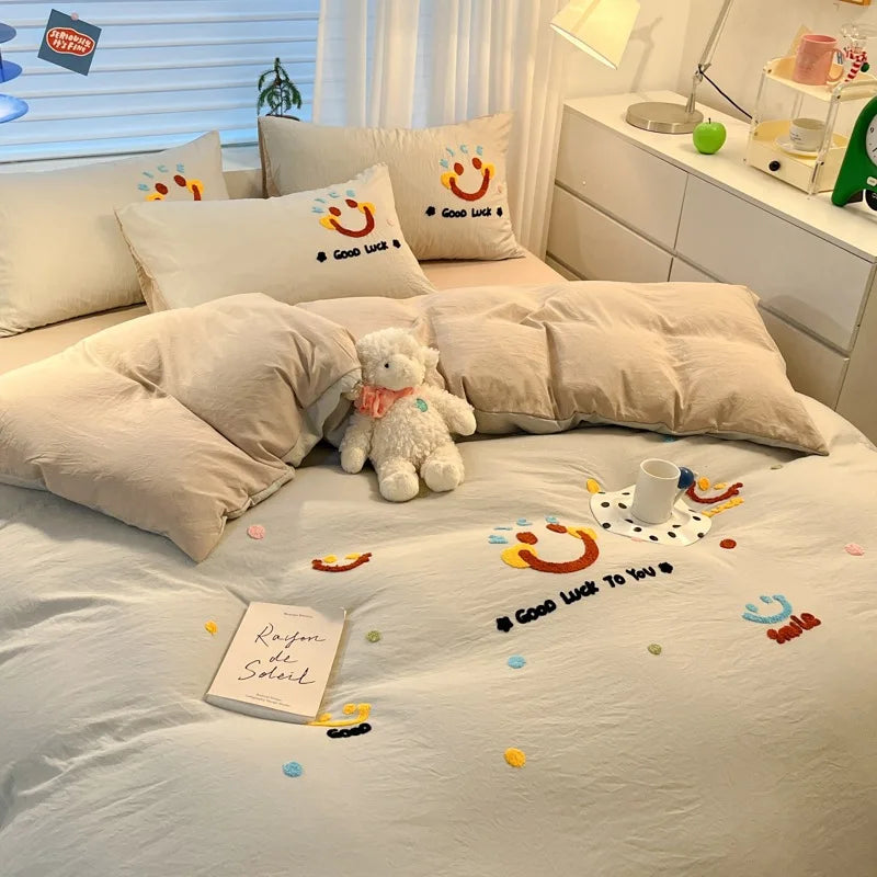 Afralia™ Cartoon Pattern Embroidered Bedding Sets: Cozy, Soft, and Breathable for Kids and Adults