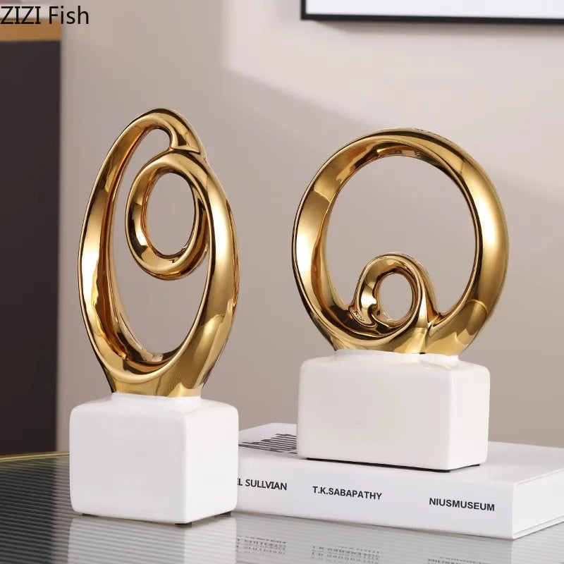 Afralia™ Gold Chain Abstract Ceramic Statue Desk Decoration Ornaments Sculpture Aesthetics