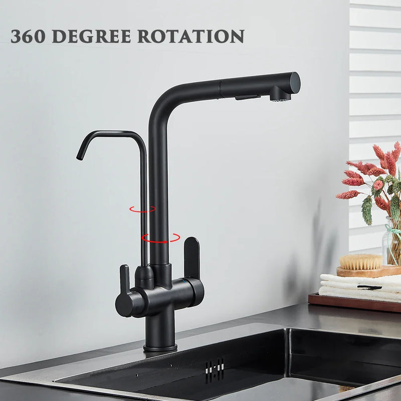 Afralia™ Black 2-in-1 Purification Kitchen Faucet with Flexible Pull Out Nozzle