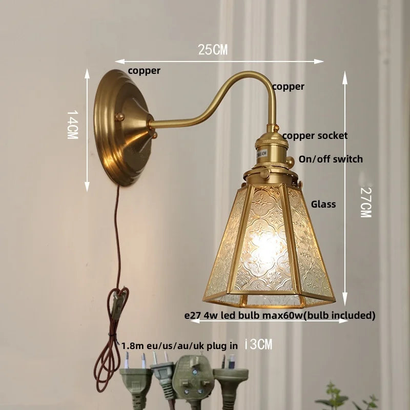 Afralia™ Vintage Blue Flower Glass Wall Sconce LED Lamp Fixture for Dining Study Room