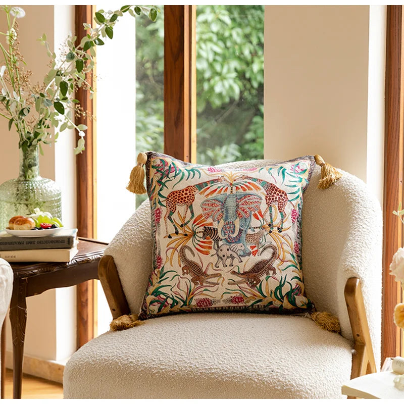 Afralia™ Elephant Jungle Paradise Throw Pillow Cover