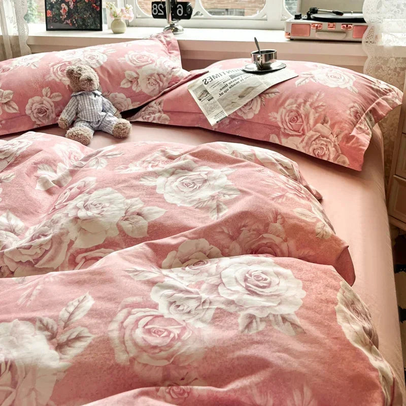Afralia™ Sanded Cotton Bedding Set King Queen RU Size Duvet Cover Sets, Premium Quality