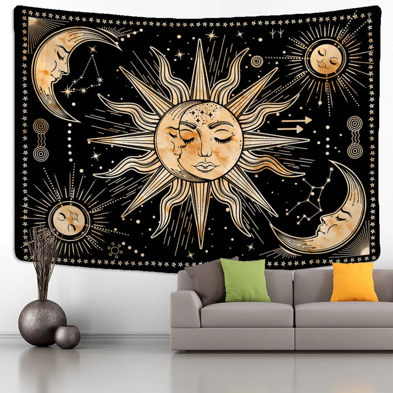 Afralia™ Star Sun Moon Tarot Tapestry: Mystic Hippie Wall Hanging for Home Decor