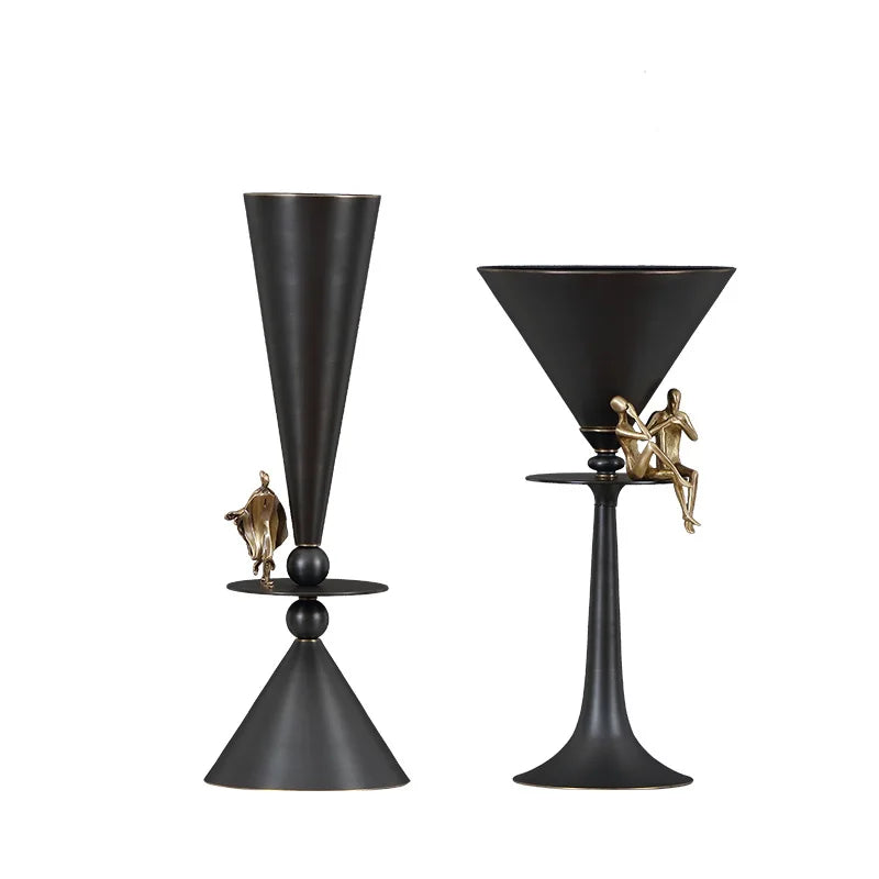 Afralia™ Bronze Flower Vase: Metal Handicrafts Geometric Art Home Decor Bottle