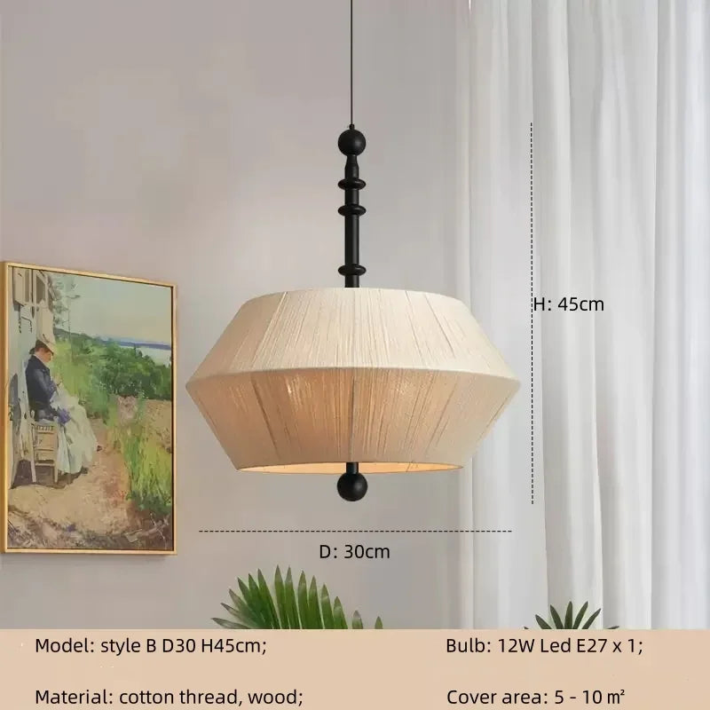 Afralia™ Wabi Sabi Cotton Thread Pendant Chandelier LED Ceiling Light