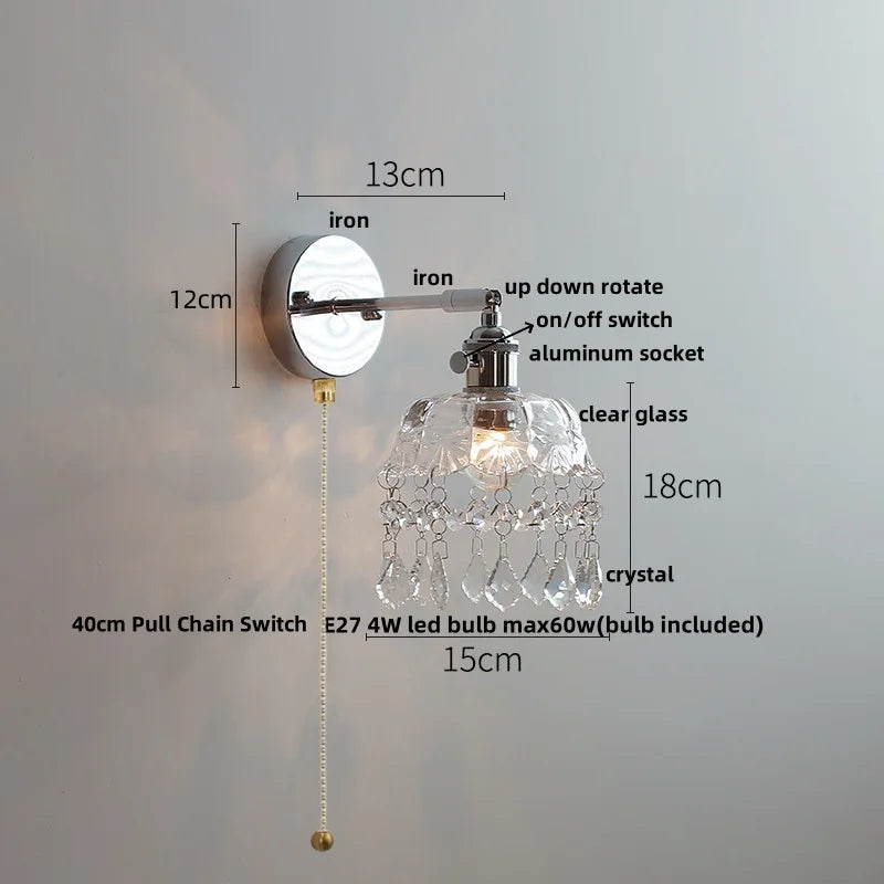 Afralia™ Crystal Iron LED Wall Light Modern Bedside Lamp Clear Glass Wandlamp