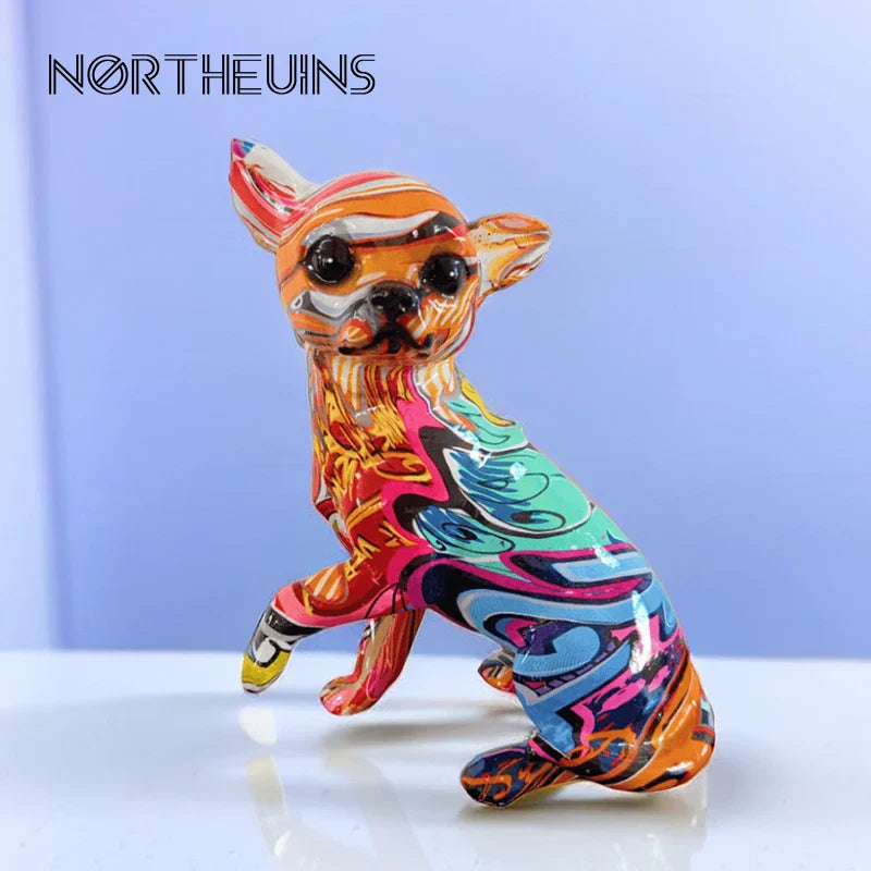 Afralia™ Chihuahua Dog Ornament Resin Handicrafts Home Decor Graffiti Art 18cm