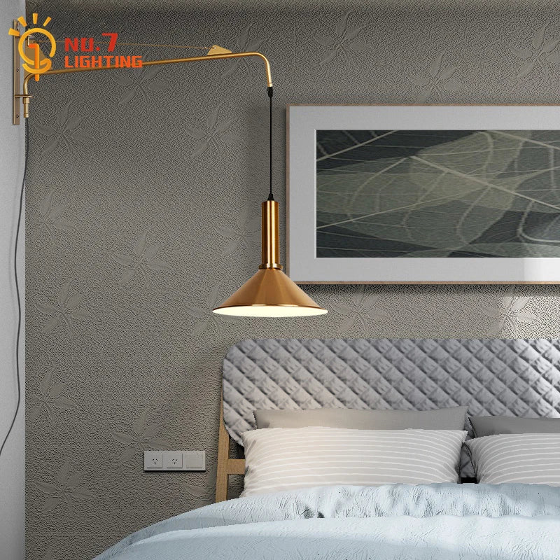 Afralia™ Gold/Black Swing Arm Wall Lamp LED E27, Adjustable & Rotatable Sconce