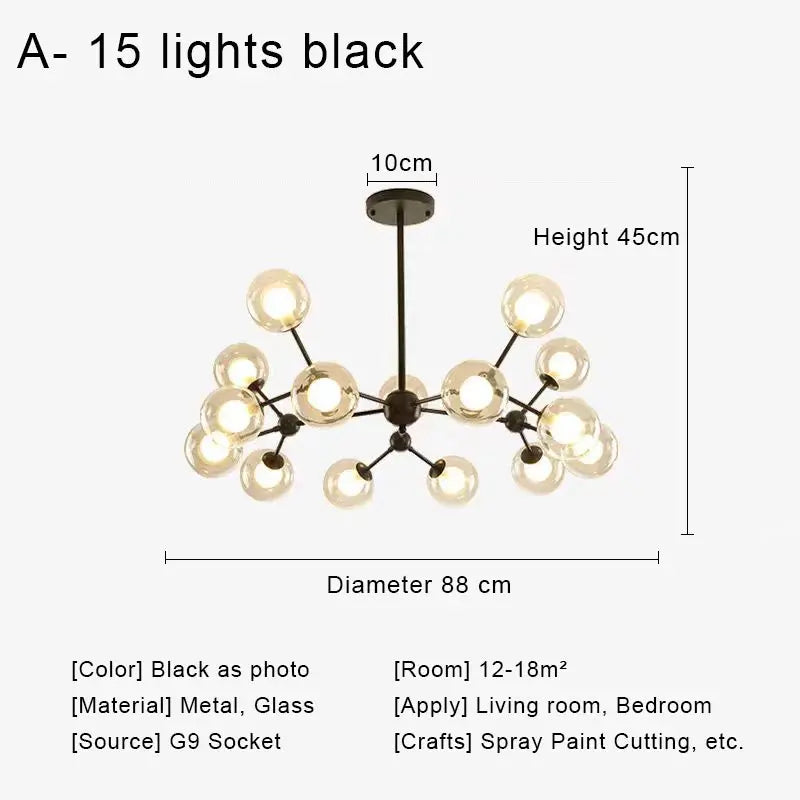 Afralia™ Glass Ball Pendant Chandelier for Living Room Bedroom Dining Room