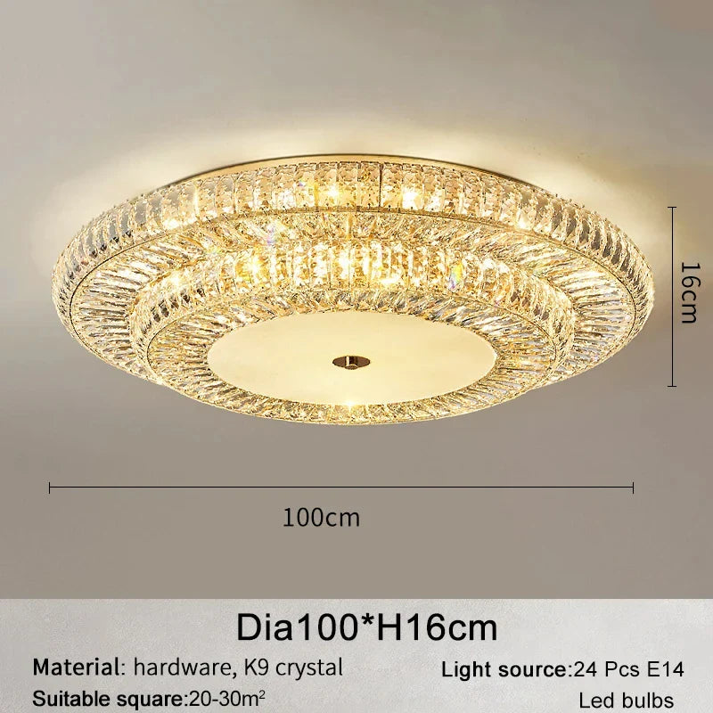 Afralia™ Golden Crystal Ceiling Chandelier | Luxury Living Room LED Light Fixture