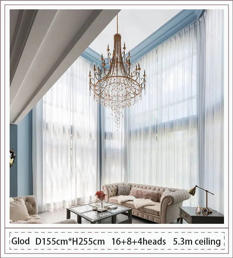 Afralia™ Retro Duplex Crystal Chandelier for Villa Living Room, Staircase, and Home Decor