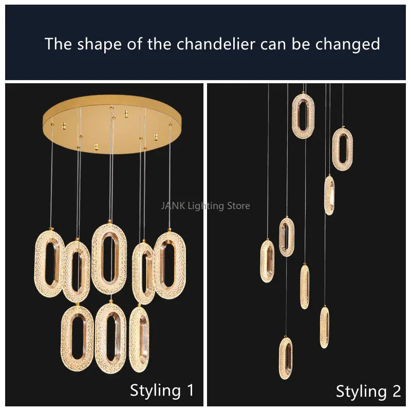 Afralia™ Gold Acrylic Chandelier LED Pendant Light Modern Staircase Bedroom Living Room Decor