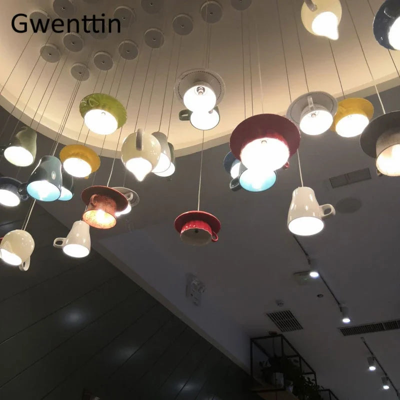 Afralia™ Ceramic Cup Pendant Lights Ceiling Chandeliers Modern Hanging Lamp