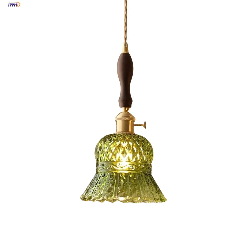 Afralia™ LED Pendant Light Fixture with Copper Socket & Green Glass, Modern Nordic Lamp