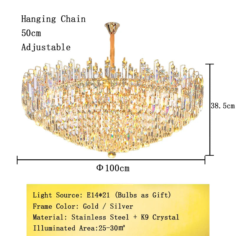 Afralia™ Crystal Pendant Chandelier LED Hanging Lamp for Luxury Living Room Decor