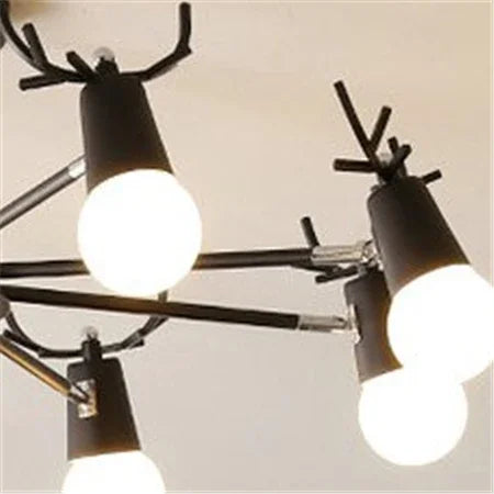 Afralia™ Modern Deer Horn Chandelier with Black White Pink Lampshade