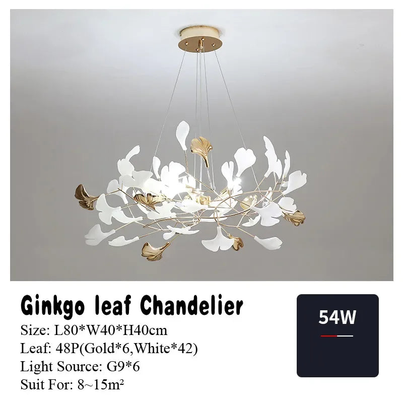 Afralia™ Ginkgo Leaf Pendant Chandelier for Nordic Romantic Living Room Decor