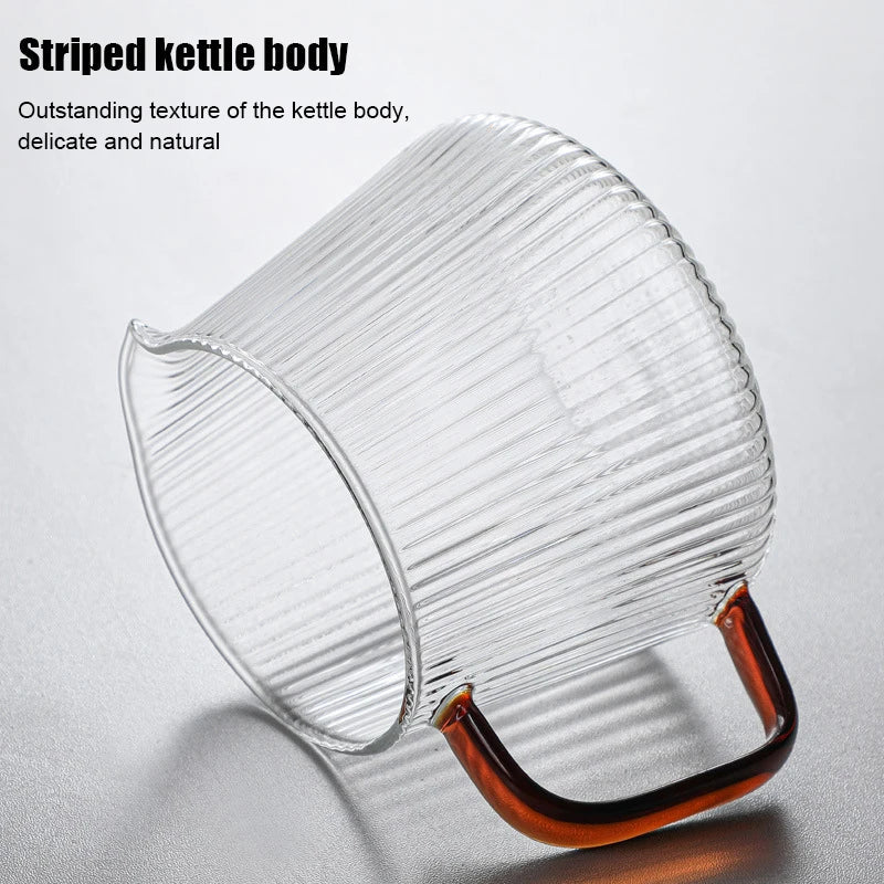 Afralia™ Striped Glass Coffee Kettle V-shaped Spout Teapot 350ml/500ml Practical Coffeeware