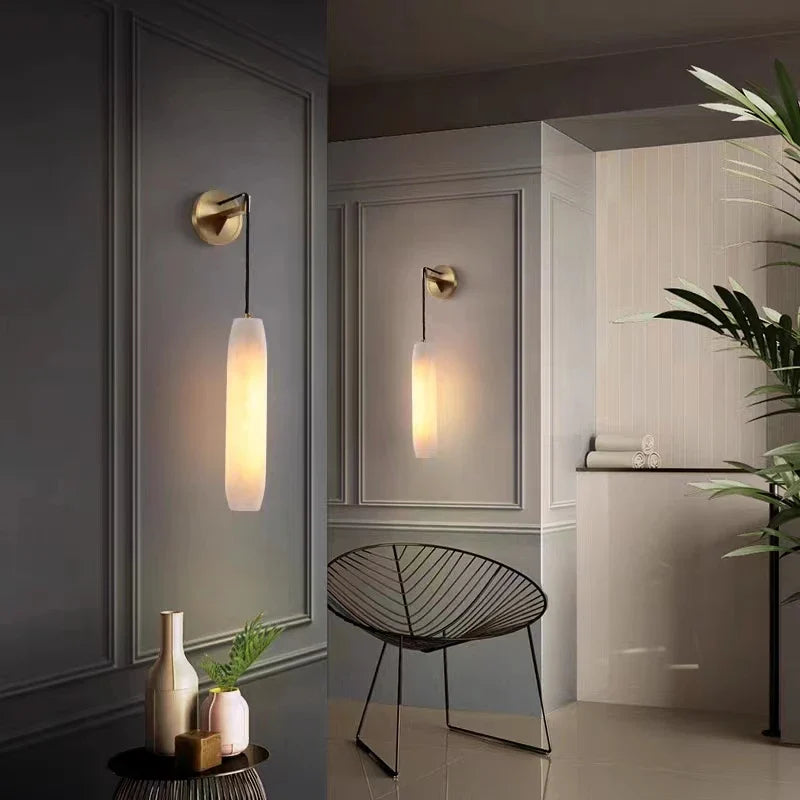 Afralia™ Cylindrical Marble Wall Lights Sconce Lamp with Adjustable Copper Wire & E14 Bulb