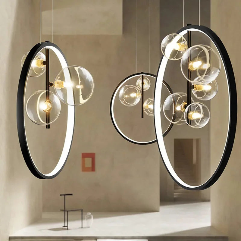 Afralia™ Ball Bubble LED Chandelier: Modern Round Ring Pendant Light for Dining Room & Bar