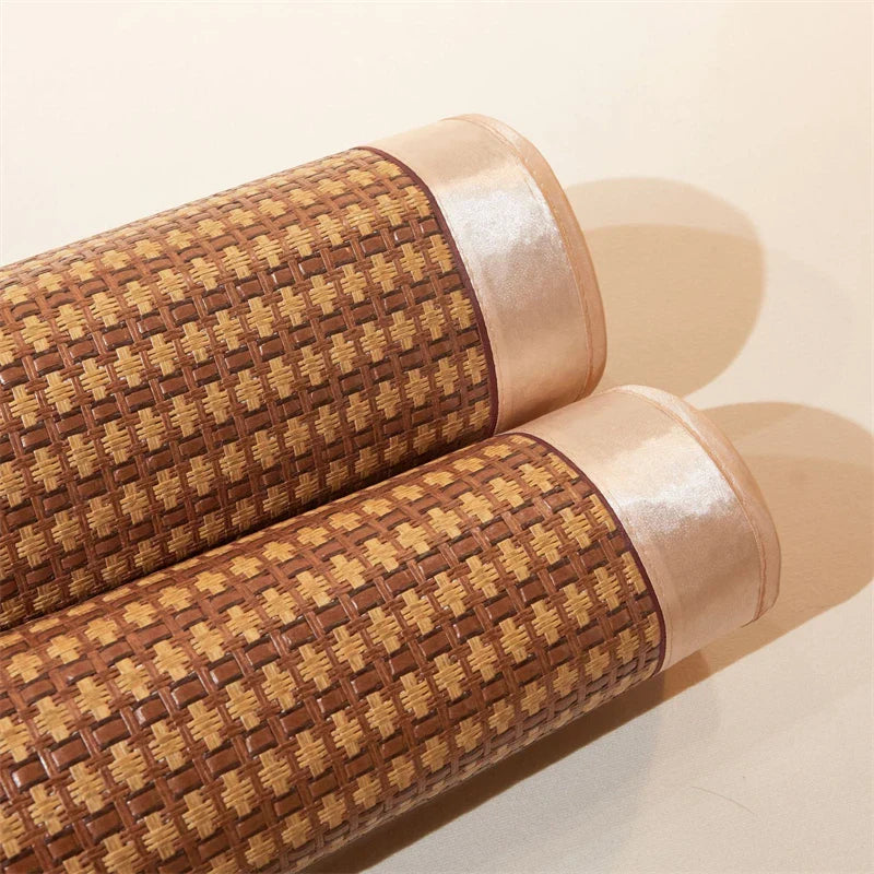 Afralia™ Jacquard Cool Down Rattan Mat - Natural Rattan & Ice Rayon Bed Cooling Mat
