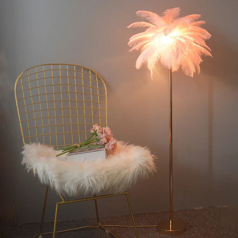 Afralia™ Modern Ostrich Feather Shade LED Floor Lamp for Stylish Indoor Lighting