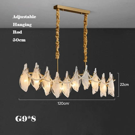 Afralia™ Modern Gold Pearl Glass Blade Chandelier, Living Room Decorative Ceiling Light Fixture