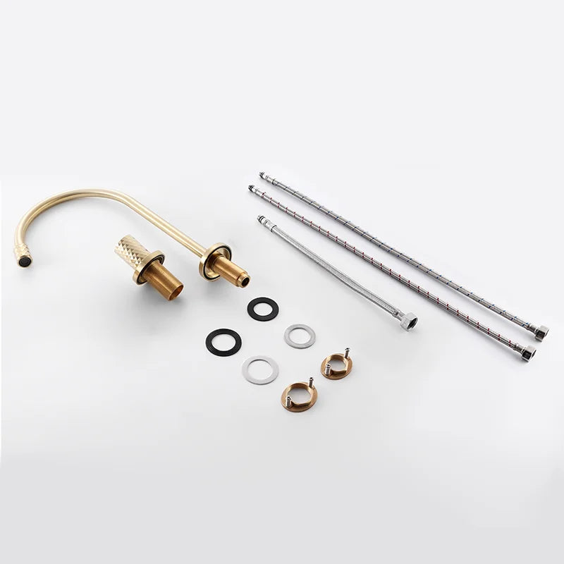 Afralia™ Brass Basin Faucet Brushed Gold Double Bracket Two Holes Hot Cold Mixer