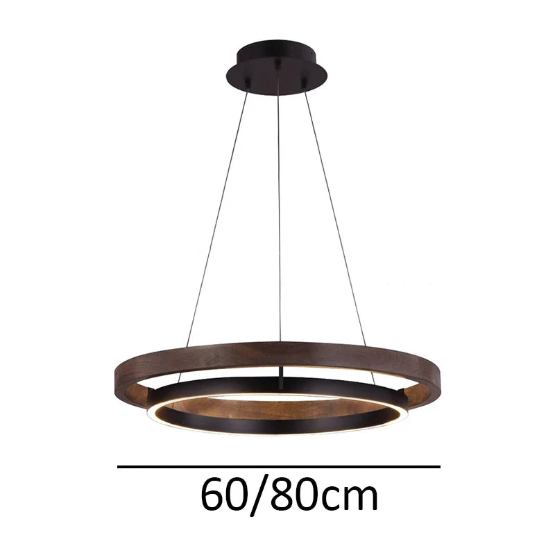 Afralia™ Wood Grain Color Ring Chandelier LED Pendant Light for Living Room Dining Study