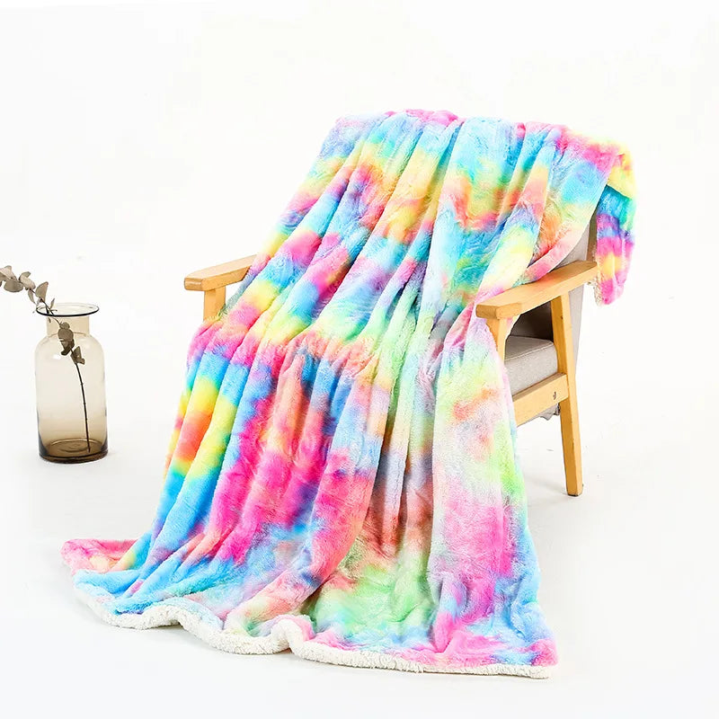 Afralia™ Rainbow Faux Fur Throw Cozy Blanket -Soft Plush All Seasons Sofa Cover