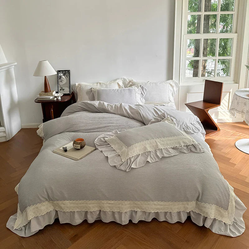Afralia™ French Lace Ruffles Bedding Set - Soft and Skin-friendly Duvet Cover Set