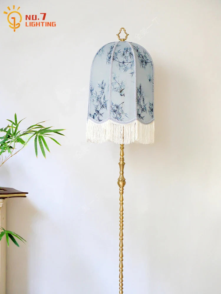 Afralia™ Vintage Lantern Floor Lamp LED E27 Fabric Art Stand Lights