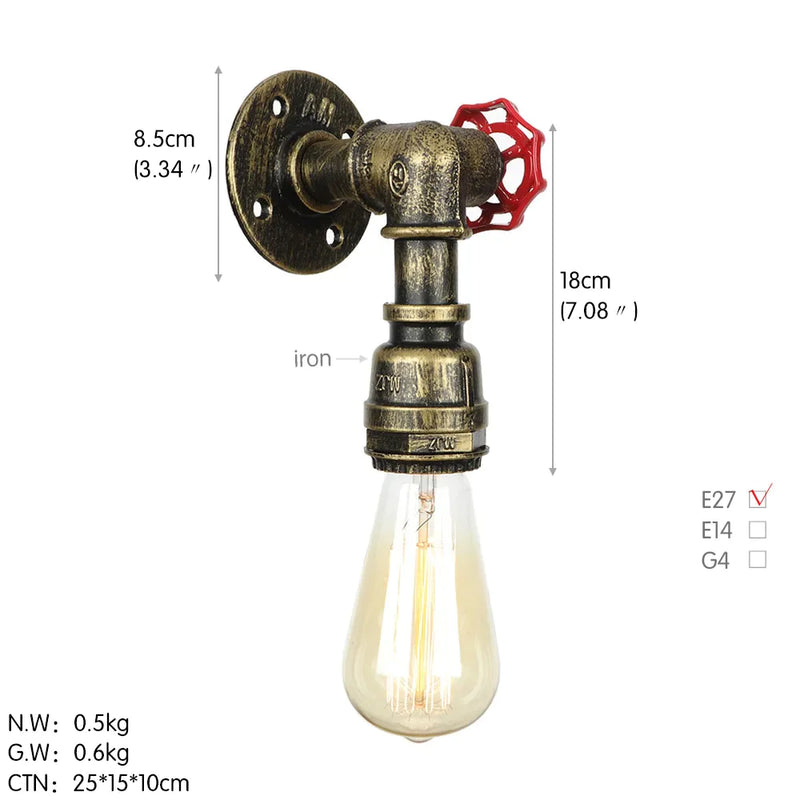Afralia™ Industrial Iron Wall Lamp Vintage Loft Light E27 LED Wall Lights