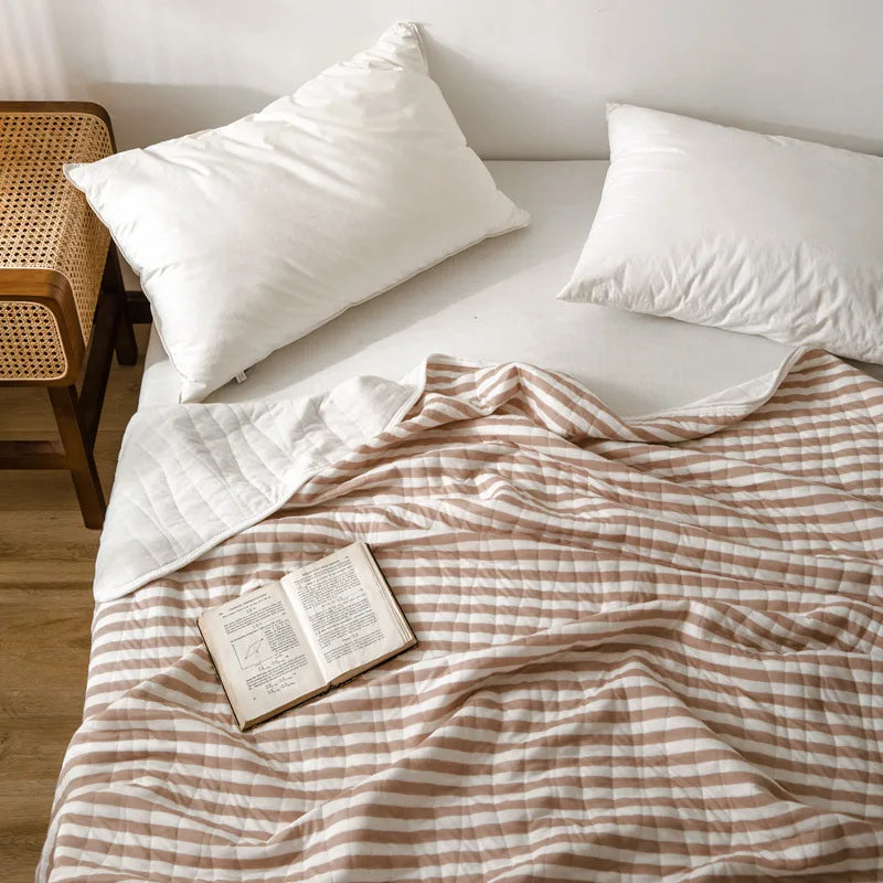Afralia™ Striped Knitted Cotton Quilt Blanket - Lightweight & Cozy Bedding for Adults and Kids