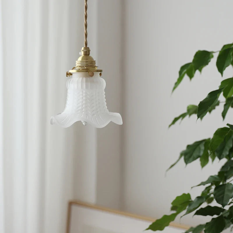 Afralia™ White Glass Copper LED Hanging Lamp Pendant Light Fixtures - Nordic Modern Style