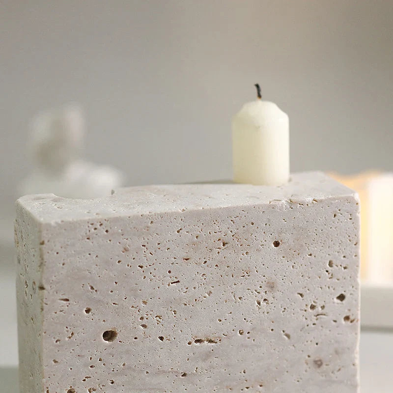 Afralia™ Travertine Stone Taper Candle Holder for Home Decor and Table Centerpiece