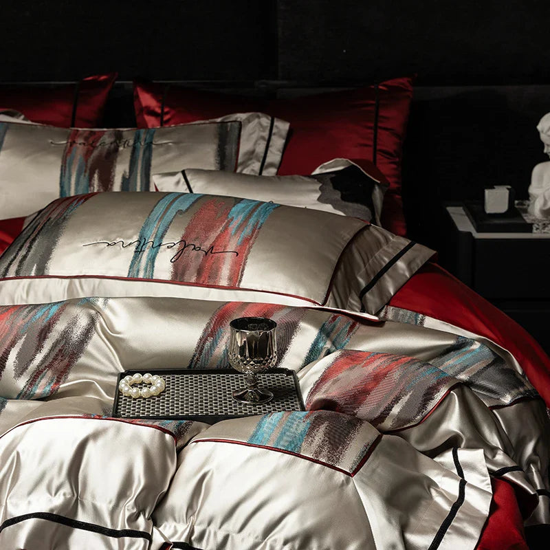 Afralia™ Luxe Brocade Jacquard Bedding Set with Egyptian Cotton & Embroidery