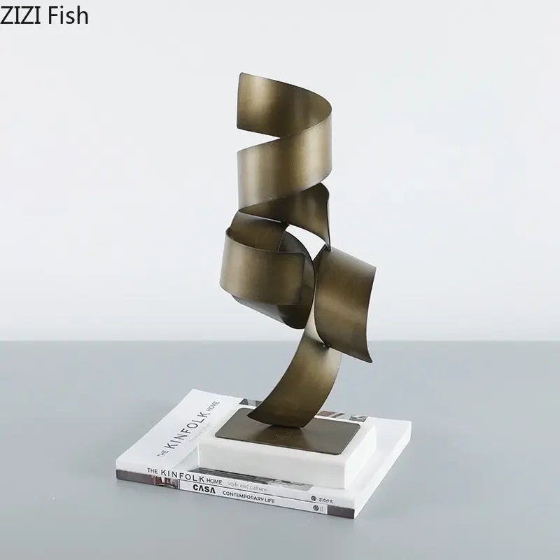 Afralia™ Irregular Crimp Metal Ornaments: Creative Twist Sculpture Artwork for Aesthetic Room Decor