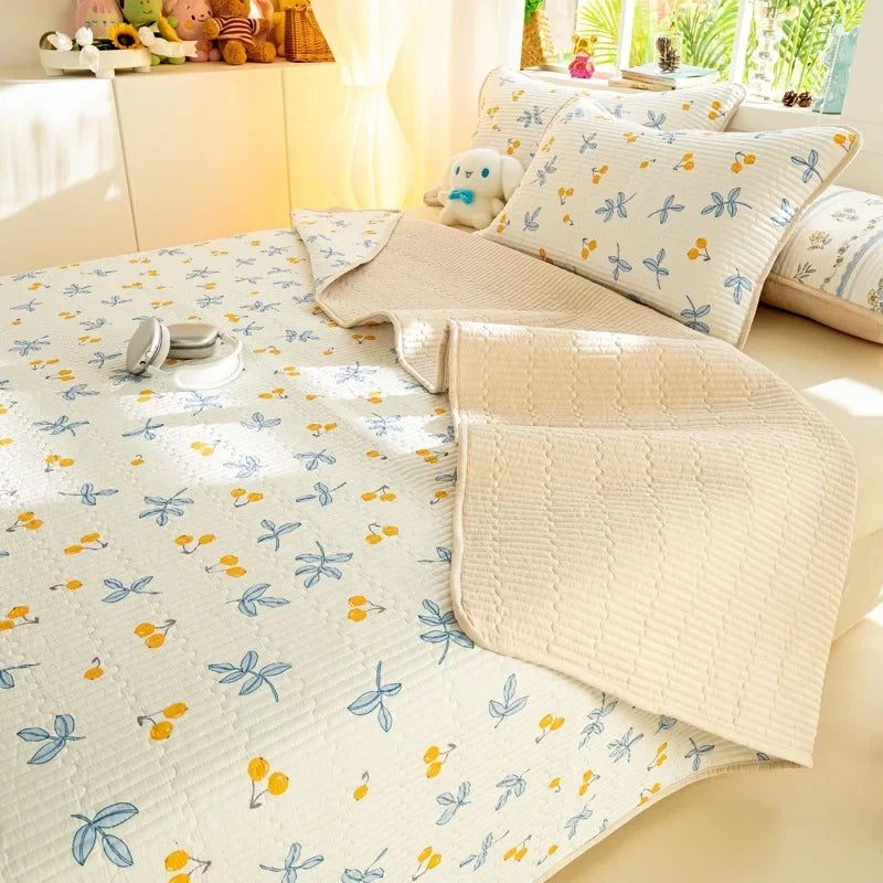 Afralia™ Cartoon Print Foldable Bed Cover Set | Cotton Quilted Cushion Mat