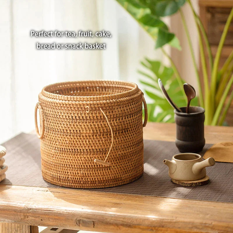 Afralia™ Rattan Tea Storage Box Green Tea Bag Organizer Puer Caddy Snack Canister