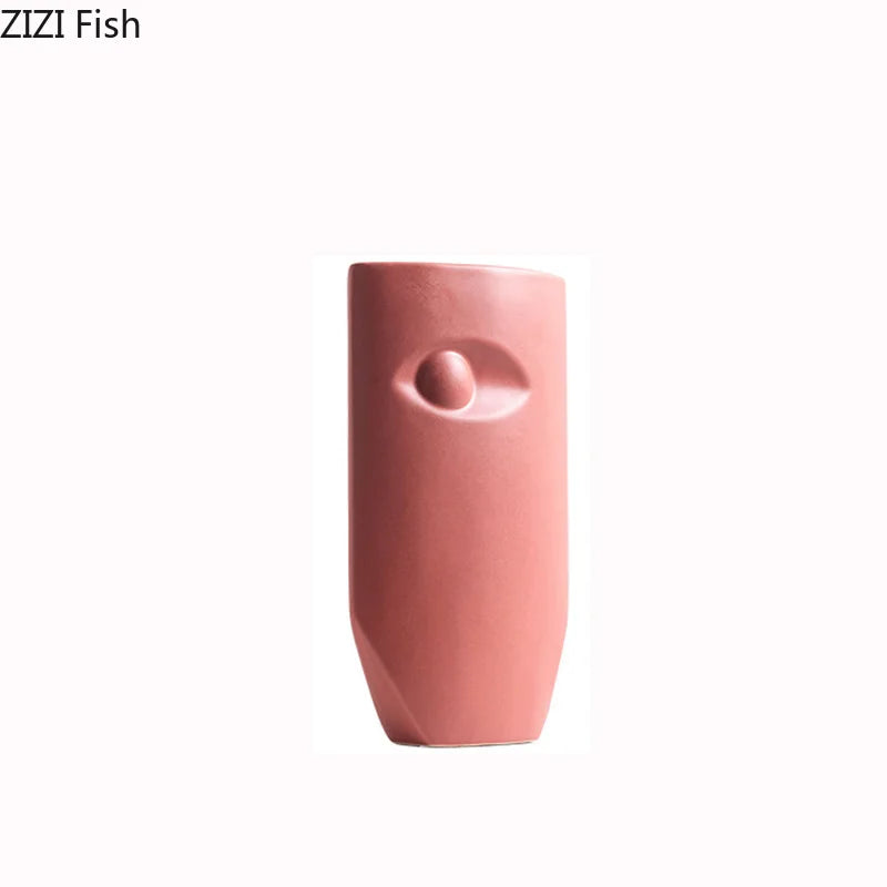 Afralia™ Ceramic Vase with Ear, Eyes, and Mouth Design for Table Decoration